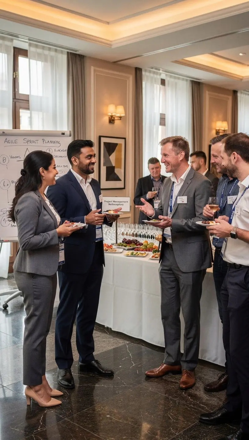 Zwei Teilnehmer diskutieren Strategien zur Vorbereitung auf die PMP-Prüfung.