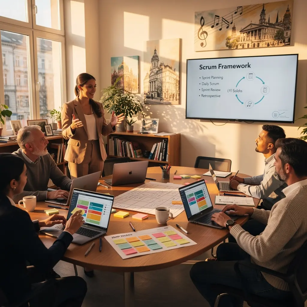 Ein Laptop zeigt eine Online-Kursplattform für Projektmanagement-Zertifikate.