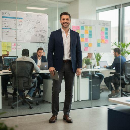 Ein Gruppenmeeting, bei dem Projektmanager Strategien für agile Methoden diskutieren.